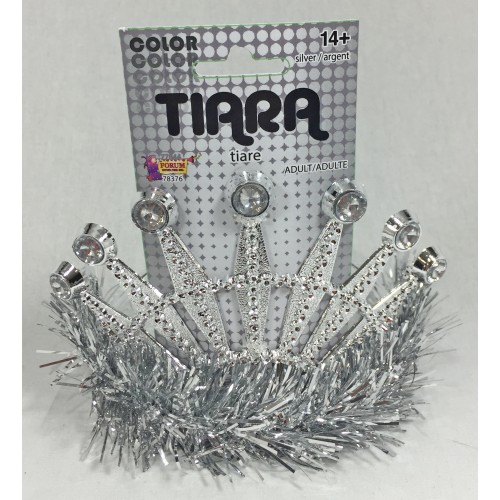 TIARA PLATEADA C/MARABU Y PIEDRAS