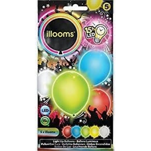   5 GLOBOS MULTICOLOR CON LED 15H