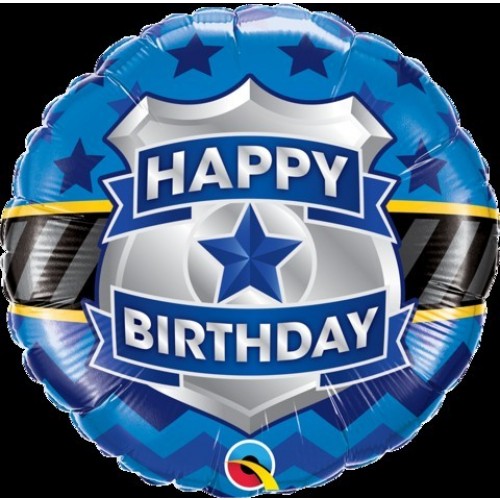 $D GLOBO 18" FOIL RND PLACA BDAY POLICIA