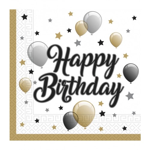   20 SERVILLETA BORDE ORO BDAY 33CM