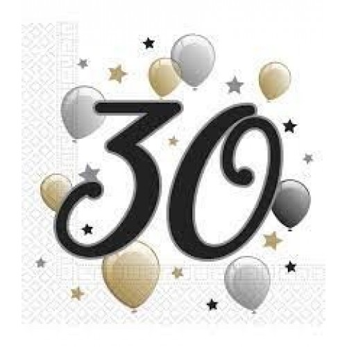   20 SERVILLETAS N30 BDAY GLOBOS