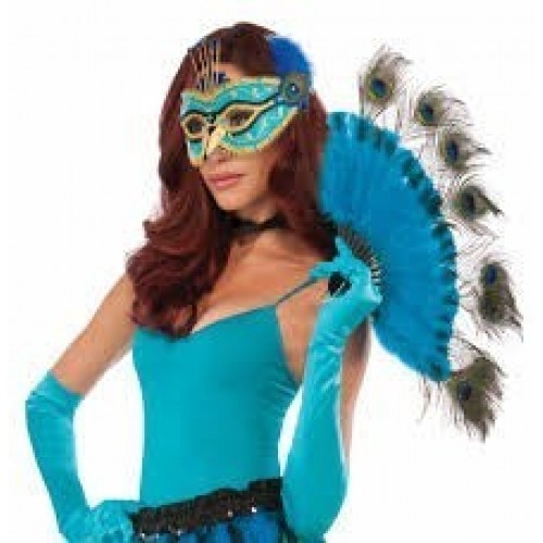 ABANICO PLUMAS PAVO REAL AZUL 40CM