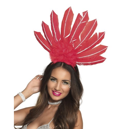 DIADEMA TOCADO PLUMA SAMBA ROJO