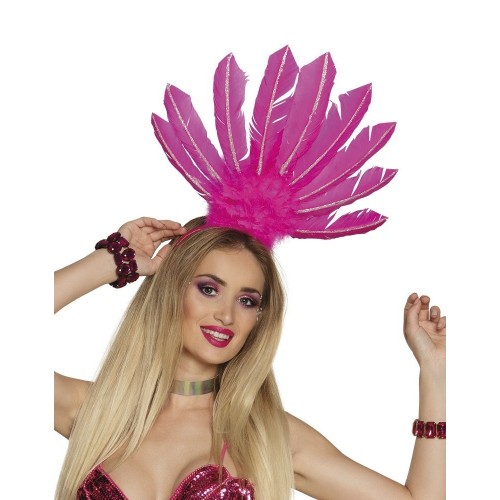 DIADEMA TOCADO PLUMA SAMBA ROSA