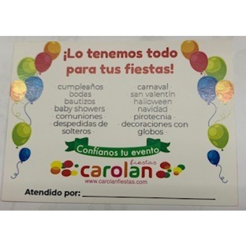 TARJETA 90X65 ATENDIDO POR 300GR 2CARAS