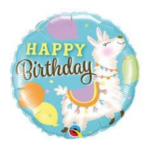  GLOBO 18" FOIL RND BDAY LLAMA