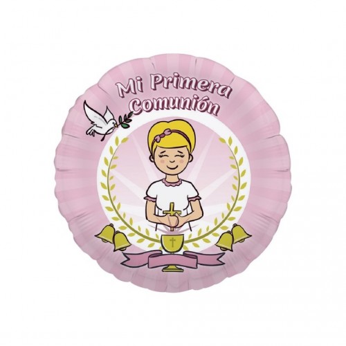 -GLOBO 18" FOIL RND 1COMUNION ROSA