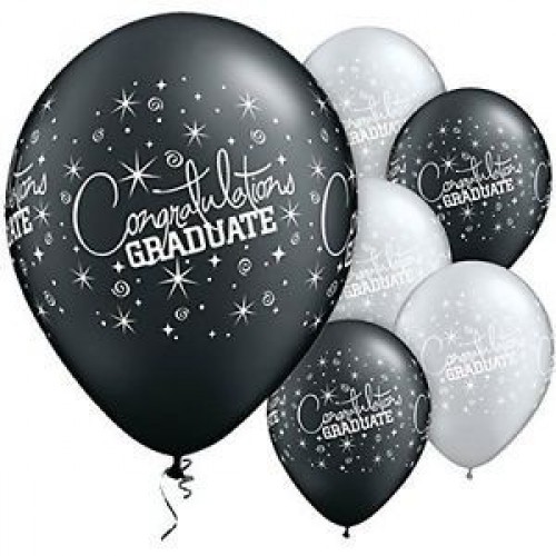 25 GLOBOS 11"  LATEX GRADUATE PLATA/NEGR
