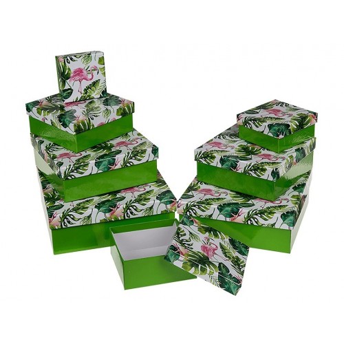 CAJA REGALO FLAMINGOHOJA 10,5X10X5CM