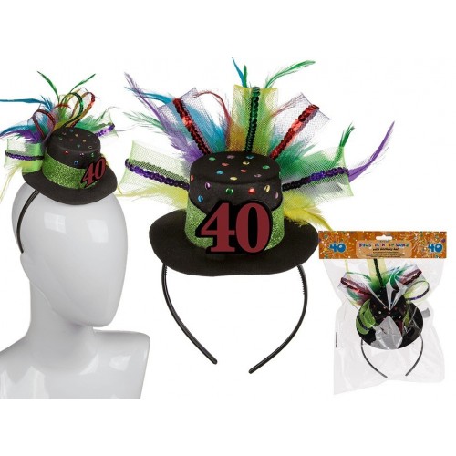 DIADEMA MINI GORRO PLUMA 40 CUMPLEAÑOS