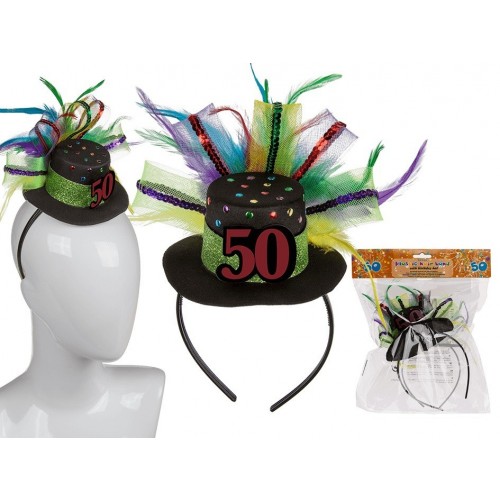 DIADEMA MINI GORRO PLUMA 50 CUMPLEAÑOS