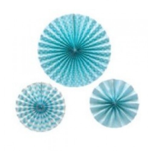 3 COLGANTES ABANICO TONO CELESTE/BLANCO