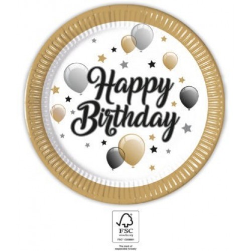   8 PLATOS BORDE ORO BIRTHDAY 23CM