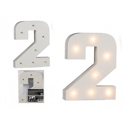 $ NUMERO 2  MADERA ILUMINADA 7LED 16CM