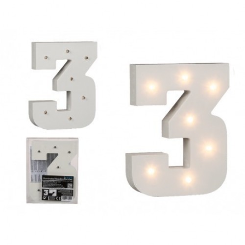 $ NUMERO 3 MADERA ILUMINADA 7LED 16CM