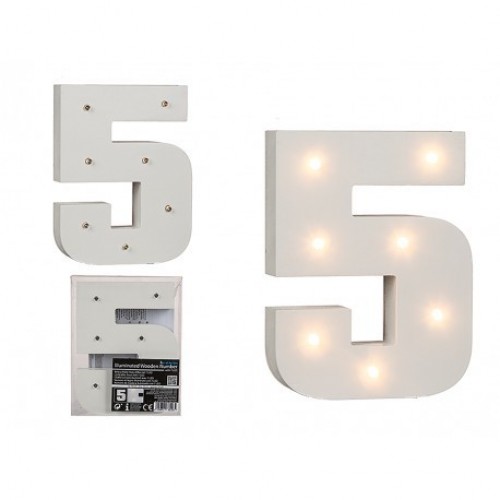 $ NUMERO 5 MADERA ILUMINADA 7LED 16CM