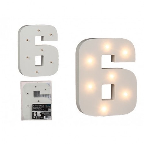$ NUMERO 6 MADERA ILUMINADA 7LED 16CM