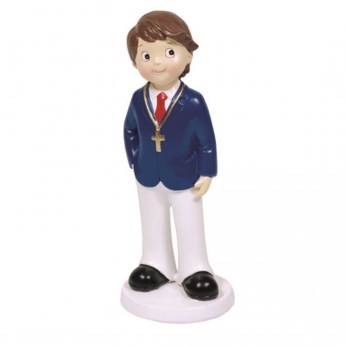 FIGURA NIÑO COMUNION CHAQUETA AZUL 16CM