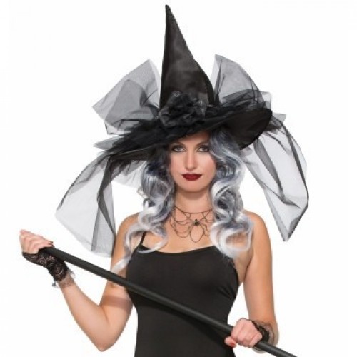 SOMBRERO ADULTO DELUXE BRUJA/MAGO NEGRO