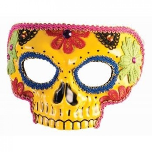 MASCARA AMARILLA DECORADA DIA DE MUERTOS