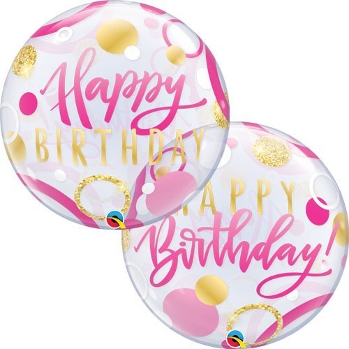 GLOBO 22" BURBUJA BDAY ROSATOPOS ORO