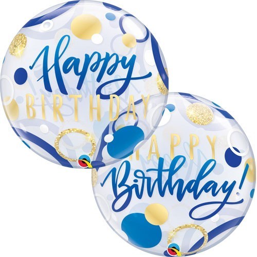 GLOBO 22" BURBUJA BDAY AZULTOPOS ORO