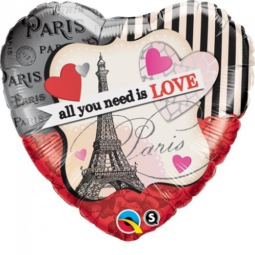 $D GLOBO 18" FOIL CORAZON PARIS LOVE