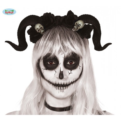 DIADEMA CALAVERA CUERNOS NEGRO
