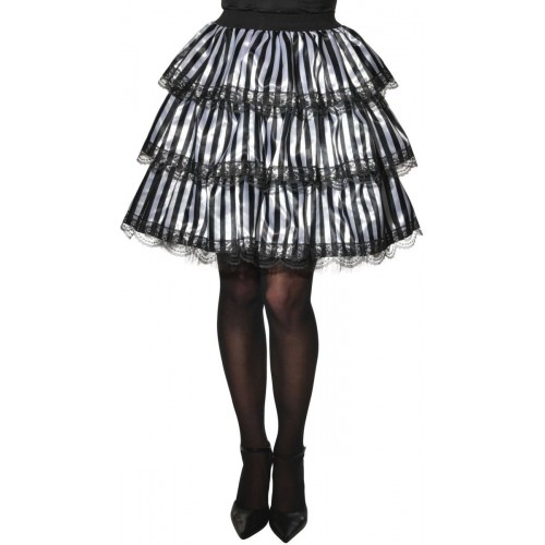 FALDA DE VOLANTE C/RAYAS NEGRAS/BLANCA