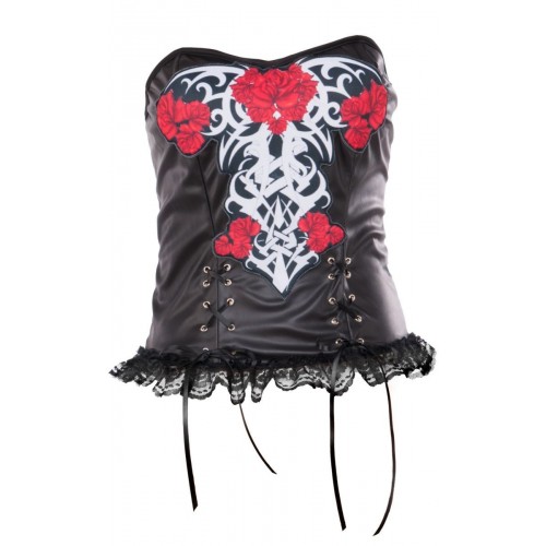  CORSET T-STD NEGRO ROSAS Y HUESOS