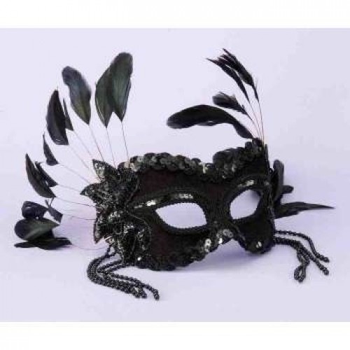 ANTIFAZ NEGRA DECORADA PLUMA