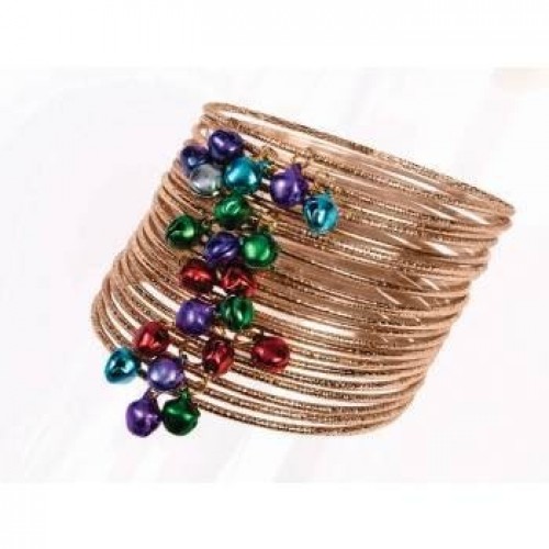 BRAZALETE ORO CON CASCABELES MULTICOLOR