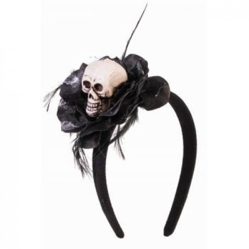 DIADEMA CALAVERA Y FLOR NEGRA