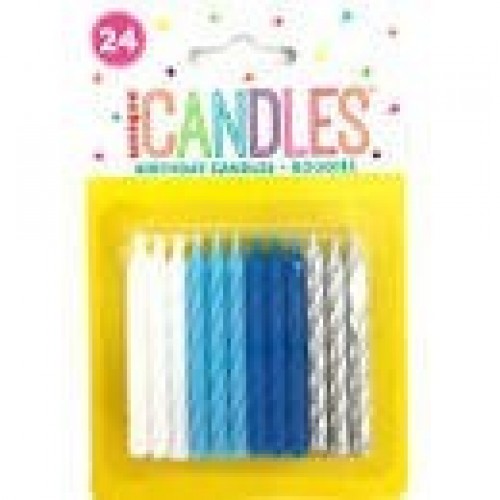 PAQ.24/U VELA H.BDAY PLATA/AZUL/BLANCO