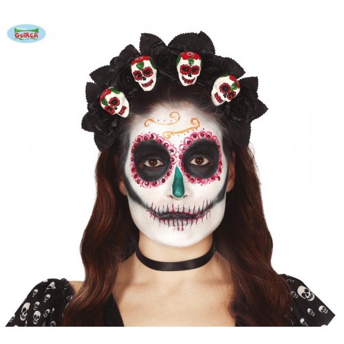 DIADEMA CON 4 CALAVERAS Y FLORES