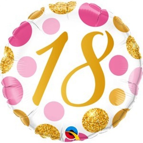 GLOBO 18"FOIL RND N18 PUNTOS ROSA Y ORO