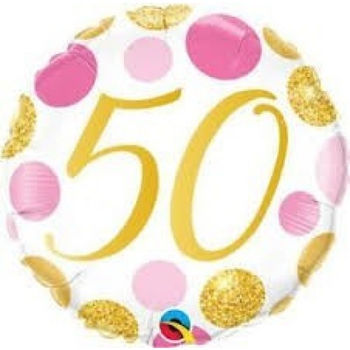 GLOBO 18"FOIL RND N50 PUNTOS ROSA Y ORO