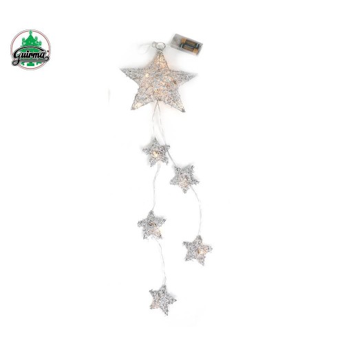 $D COLGANTE ESTRELLAS PLATA LUZ LEDS 20