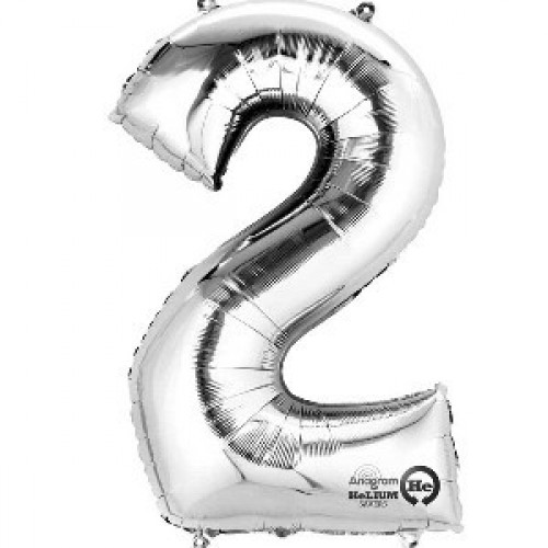 $ GLOBO 16" PALO FOIL NUMERO 2 PLATA