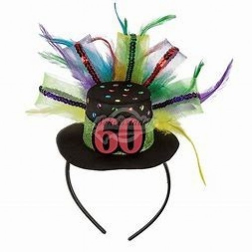 DIADEMA MINI GORRO PLUMA 60 CUMPLEAÑOS