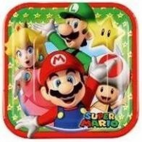 $D   8 PLATOS CUAD SUPER MARIO 18CM