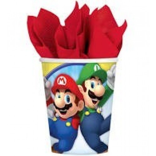 $  8 VASOS CARTON SUPER MARIO 250ML