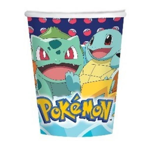 $D   8 VASOS CARTON POKEMON 250ML