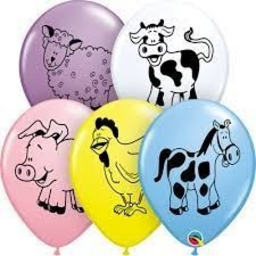 25 GLOBOS 11" LATEX ANIMALES GRANJA SURT