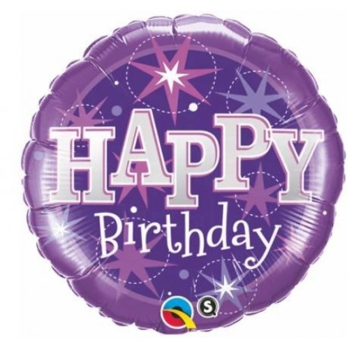 GLOBO 9" PALO FOIL HAPPY BIRTHDAY LILA