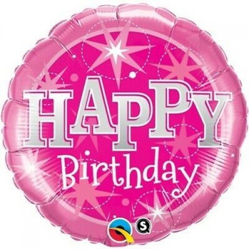 GLOBO 9" PALO FOIL HAPPY BIRTHDAY FUCSIA