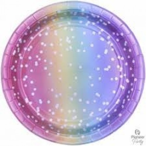 $   8 PLATOS CARTON ARCOIRIS 23CM