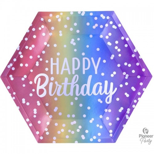 $   8 PLATOS CARTO HEX ARCOIRIS 23C