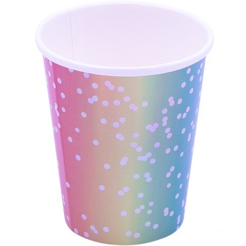 $   8 VASOS CARTON ARCOIRIS 250ML