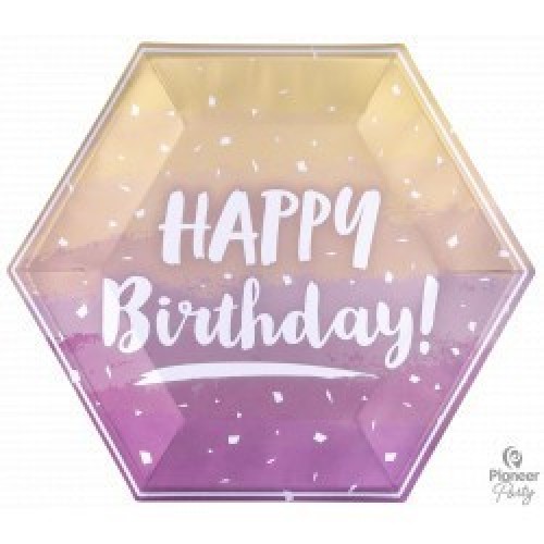 $   8 PLATOS CARTO HEXA BIRTHDAY 23C